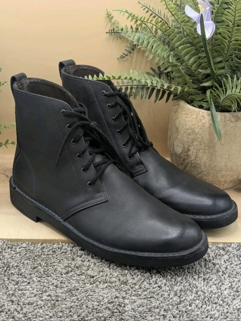 Clark's Bushacre Black Leather Mens Size 12M Chukka Boots Lace Up Casual Dress